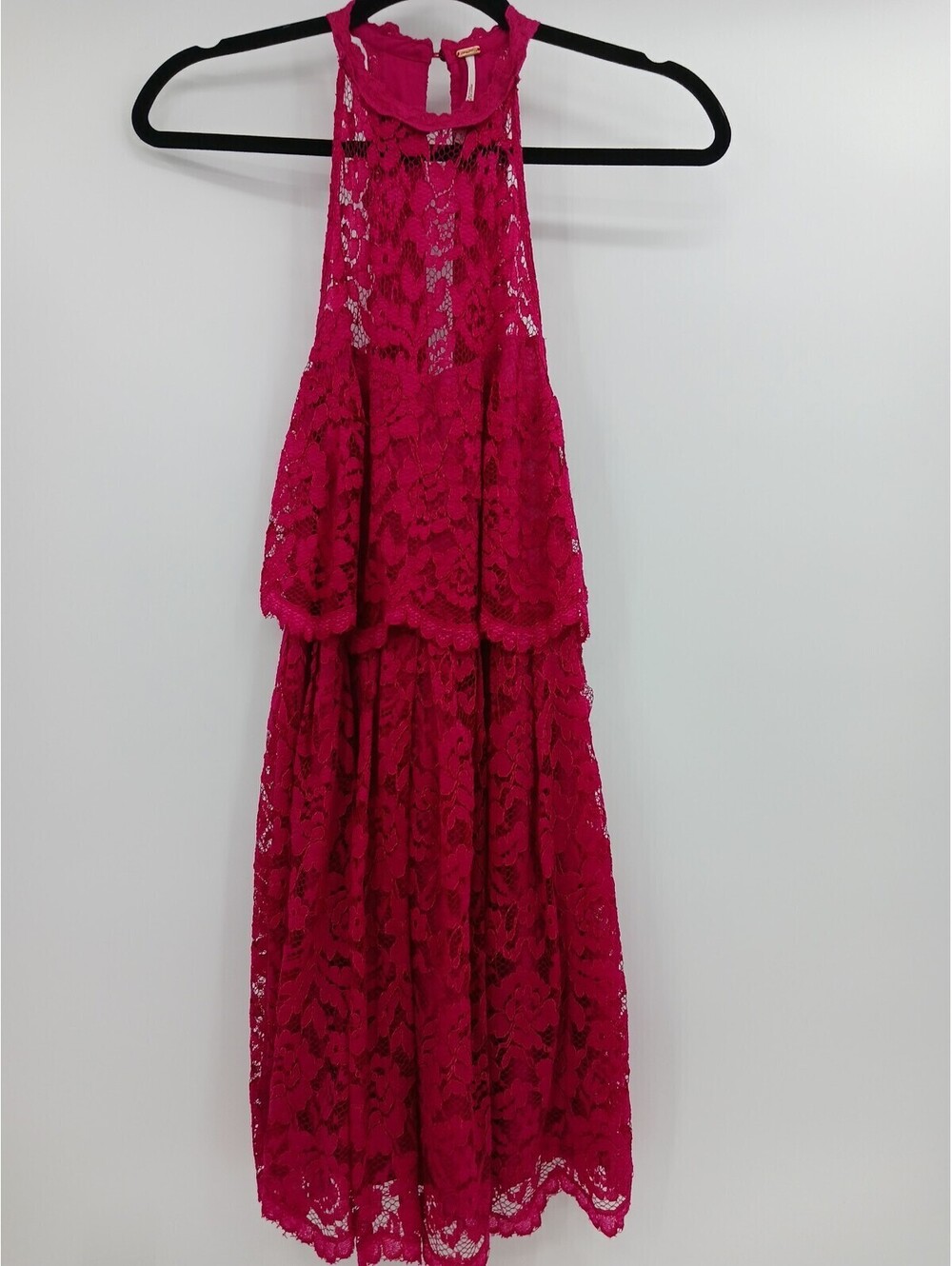 Free People Women's Dress Size 4 Pink Lace High Neck Mini Short Sleeveless